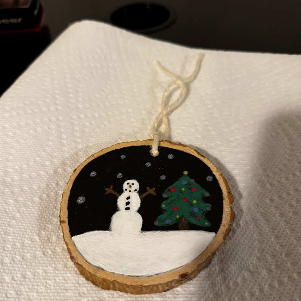 Handcrafted Snowman and Tree Ornament